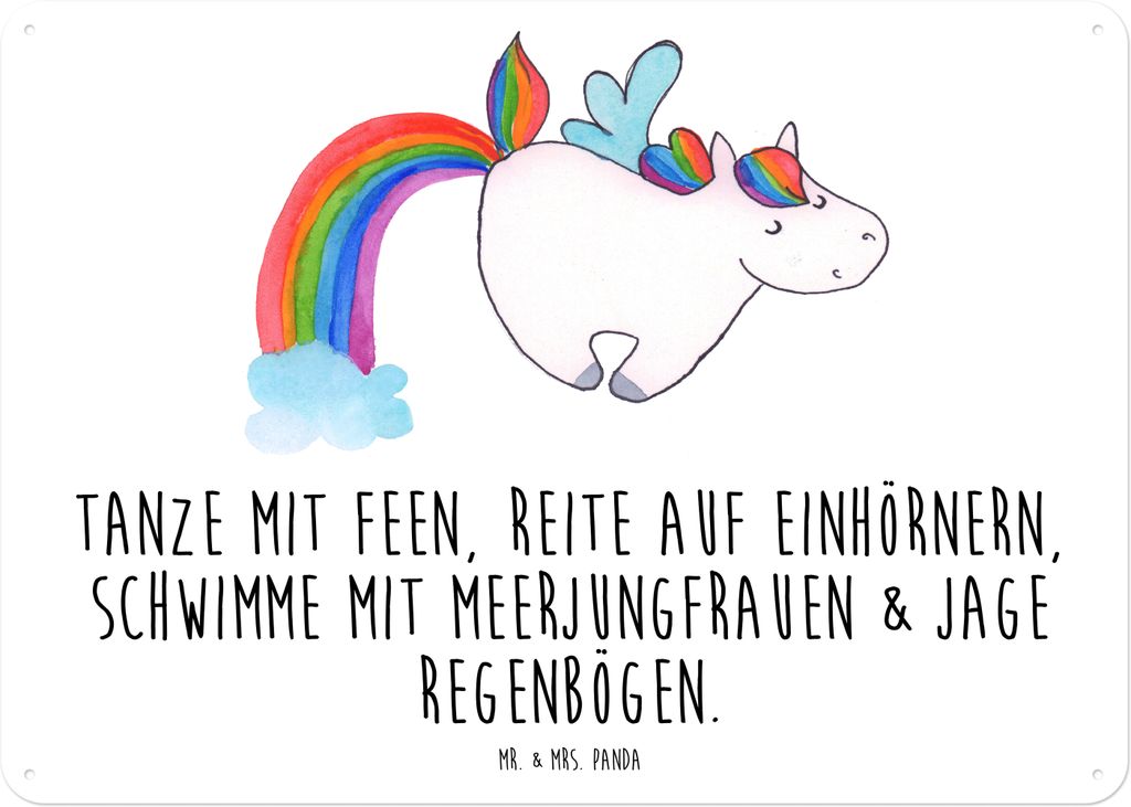 Mr. & Mrs. Panda Blechschild Einhorn Fliegendes Pferd DIN A5 - Weiß - Geschenk, Spielen, Glitzer, Schild, tafel, Magnetschild, Unicorn, Realität,...