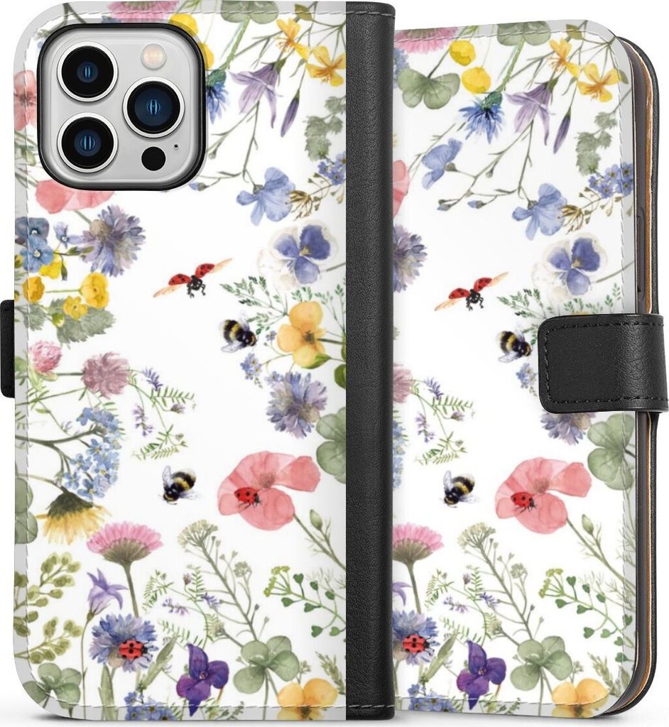 DeinDesign Klapphülle für Apple iPhone 13 Pro Max Handytasche Lederhülle Tasche Biene Blumen Muster