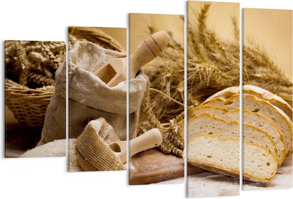 Bild auf Leinwand - Leinwandbild - Brot Essen Holz - 150x100cm - Wand Bild - Wanddeko - Wandbilder - Leinwanddruck - Bilder - Kunstdruck - Wanddeko...