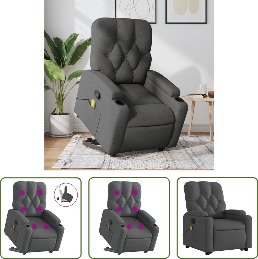 The Living Store Massagesessel mit Aufstehhilfe Dunkelgrau Stoff