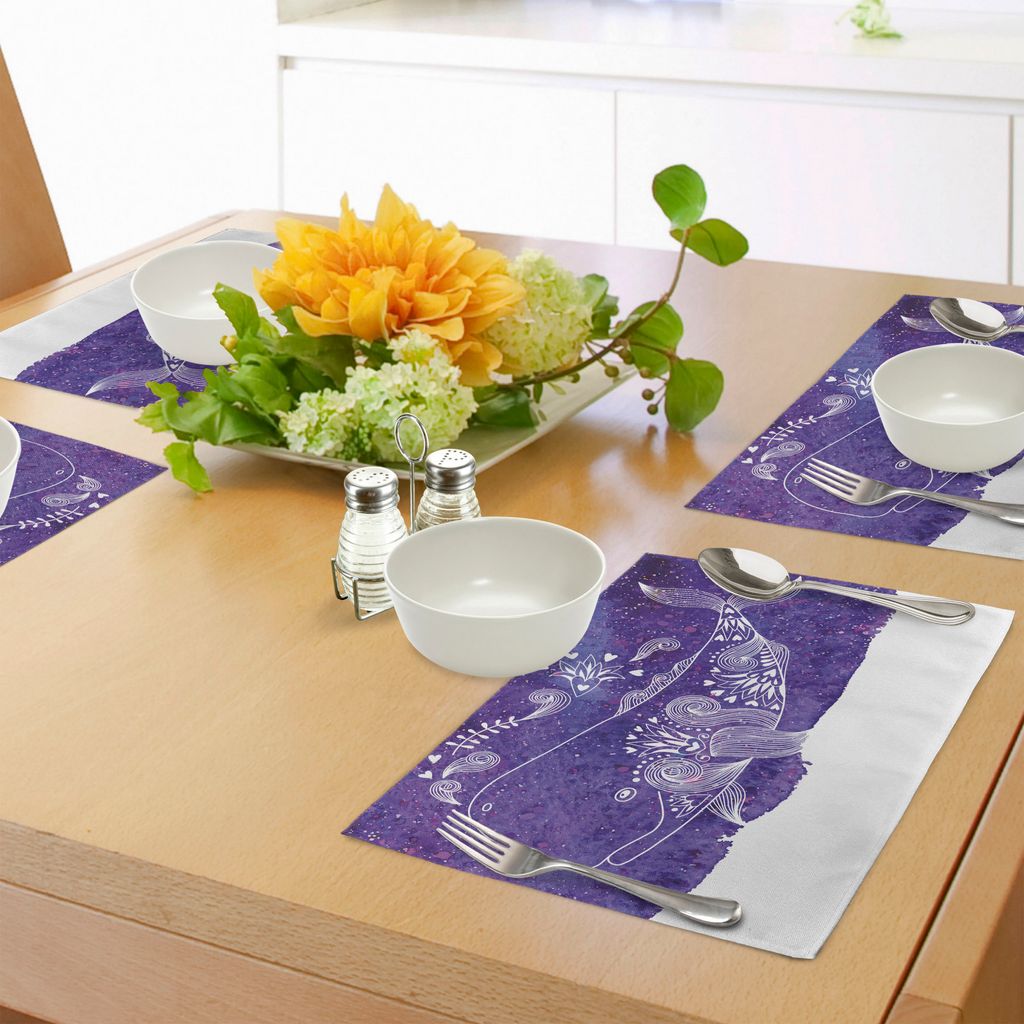 ABAKUHAUS Wal Platzmatten, Aquarell-Wal mit Blumenblumen-Herzen Details Marine-Feier-Grafik-Druck, Tiscjdeco aus Farbfesten Stoff für das Esszimme...