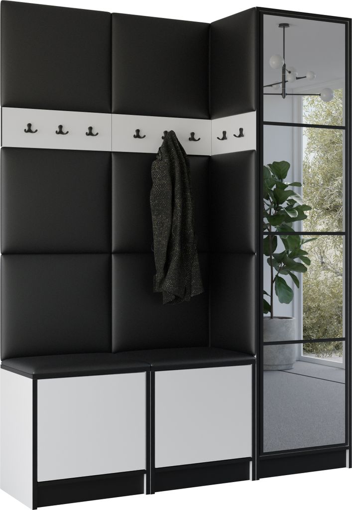 KIER FURNITURE Kleiderschrank EDEN, Schlafzimmer Schrank, Garderobeschrank, Flurschrank Weiß & Schwarz 159,6x205x39 cm