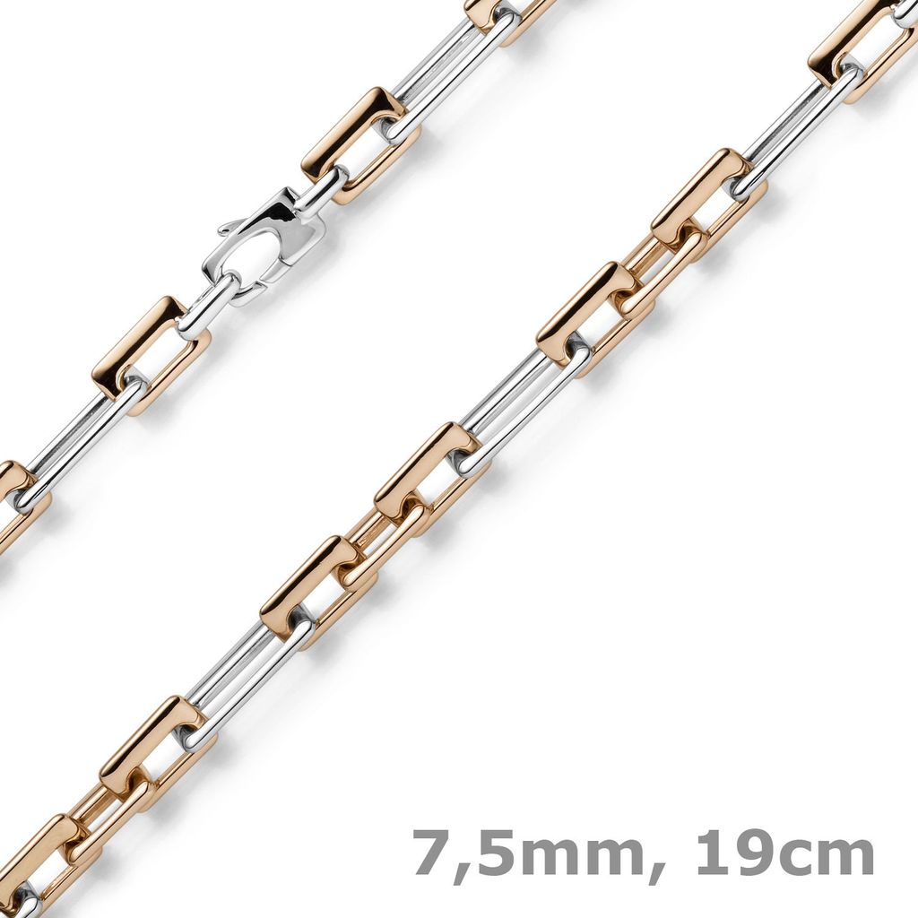 7,5mm Phantasiekette Armband rechteckig 585 Gold Weißgold Rotgold bicolor 19cm
