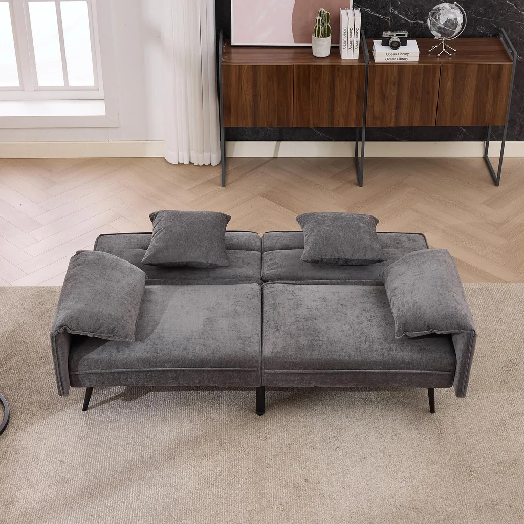 Canapé Convertible Confortable 2 Places - Fini le Mal de Dos en Tissu Gris
