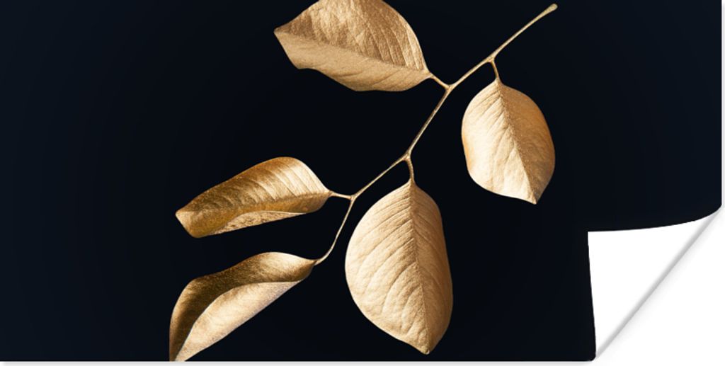 MuchoWow Poster Blätter - Zweig - Gold - Luxus 40x20 cm - Poster für die Wand - Poster Schlafzimmer