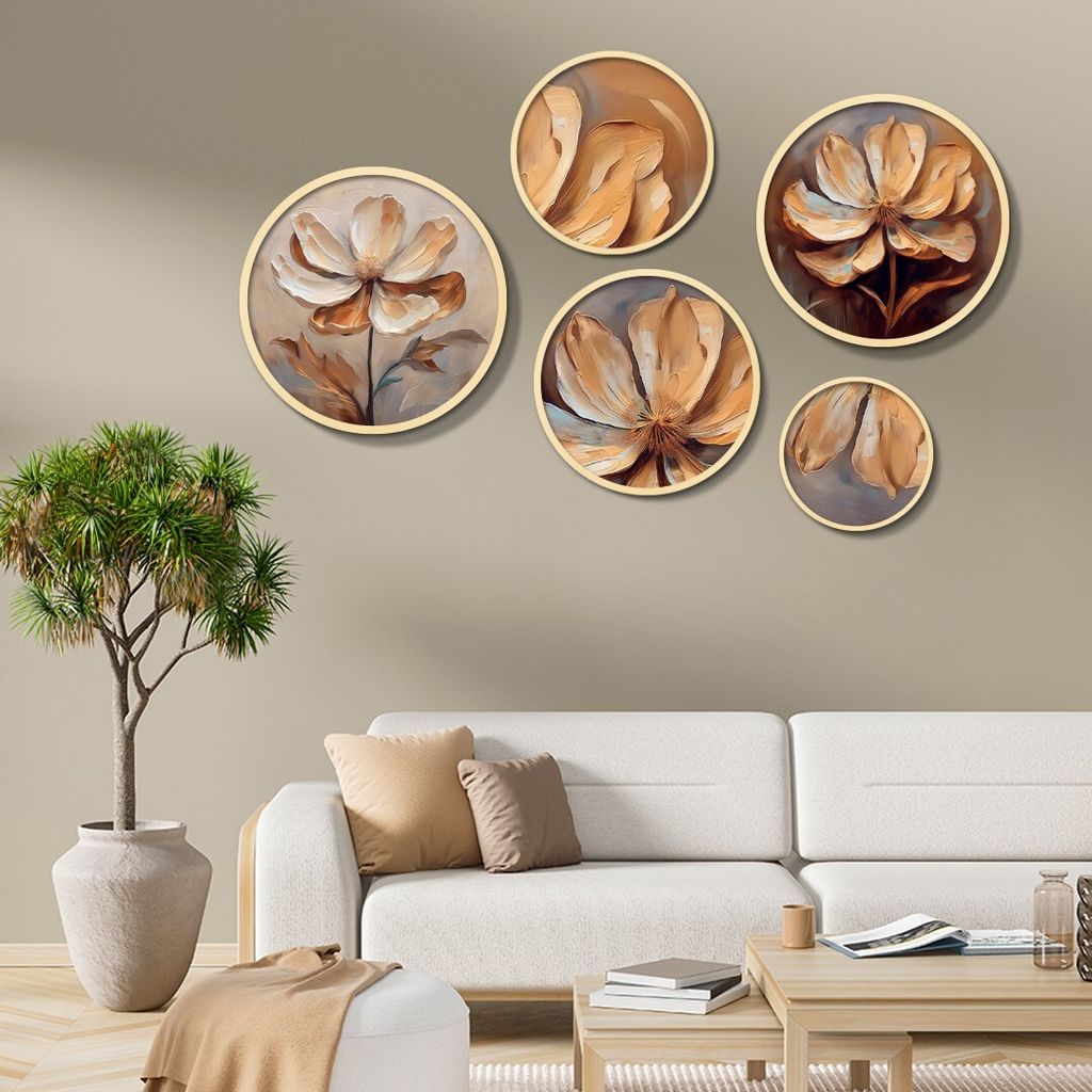 Wallity, Yats-19, Dekorativ gerahmtes MDF-Gemälde (5 Stück), Mehrfarbig, 100 % MASSIVES HOLZ, 43,5 x 43,5 cm