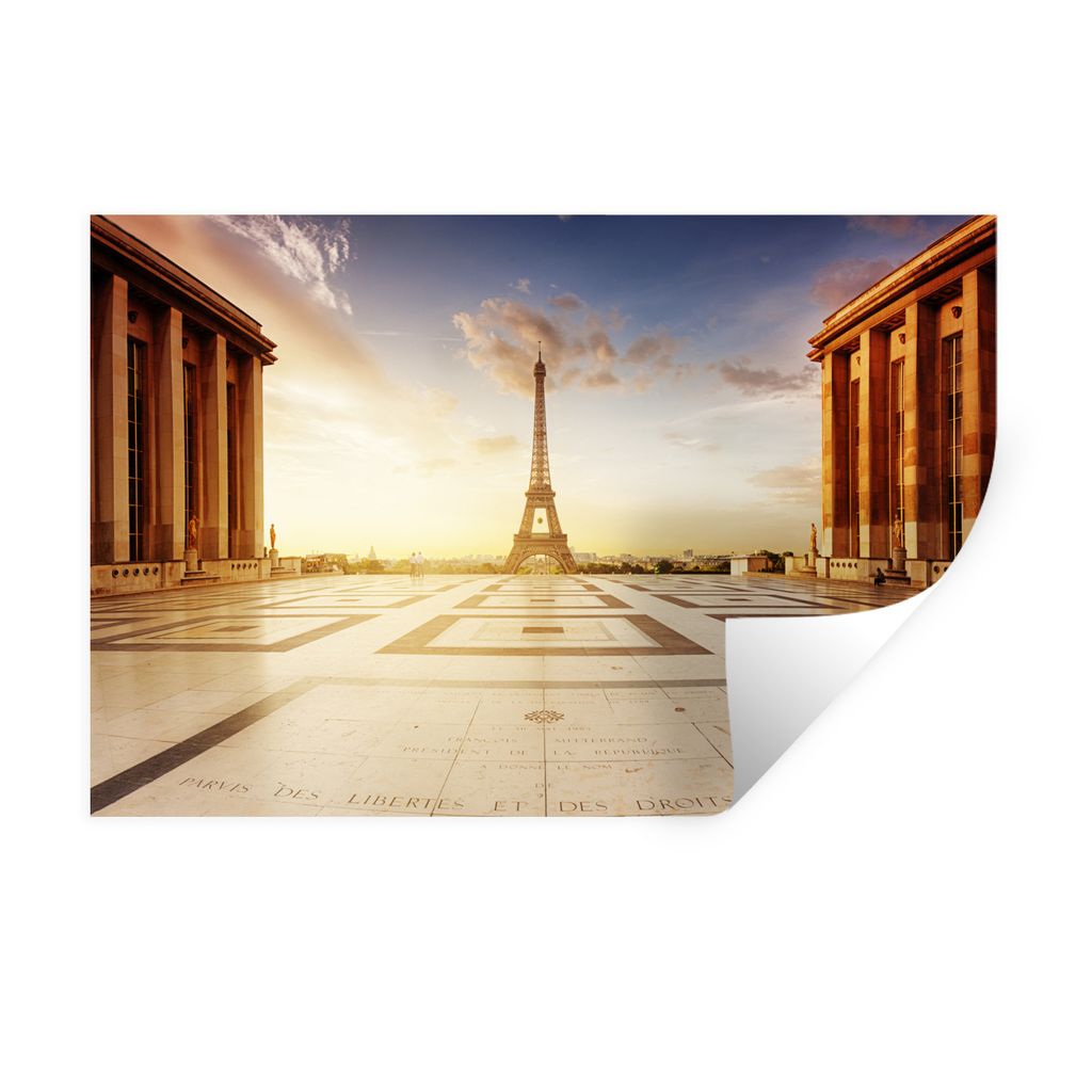 MuchoWow Wandtattoo Wandsticker Wandaufkleber Foto vom Trocaderos-Platz mit dem Eiffelturm im Hintergrund 90x60 cm Selbstklebend und Repositionie...