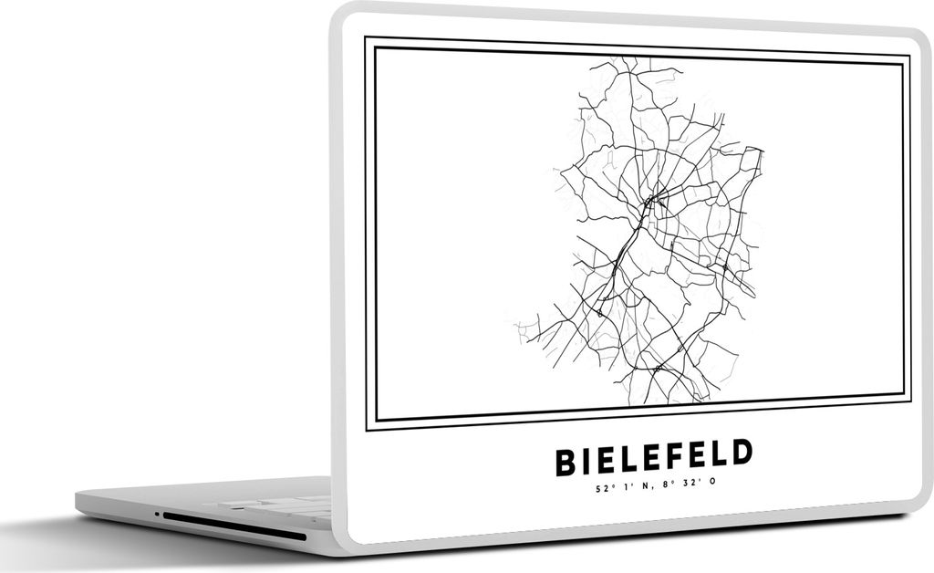MuchoWow Laptop Aufkleber Sticker Cover Stadtplan - Deutschland - Schwarz-weiß - Bielefeld - Karte 25x18 cm - Laptop-Deko