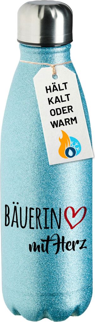Huuraa Trinkflasche Bäuerin mit Herz 500ml Blue Edelstahl Wasserflasche Trinkflasche Geschenkidee