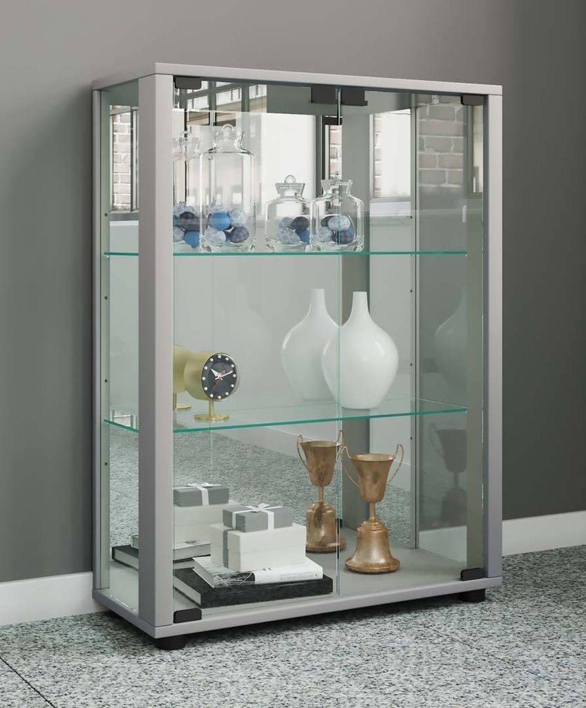 VCM Glasvitrine stehend | Vitrine Glas mit ESG-Sicherheitsglas | Maße ca. H. 80 x B. 60 x T. 25 cm | Standvitrine Glas | Modern und platzsparend |...