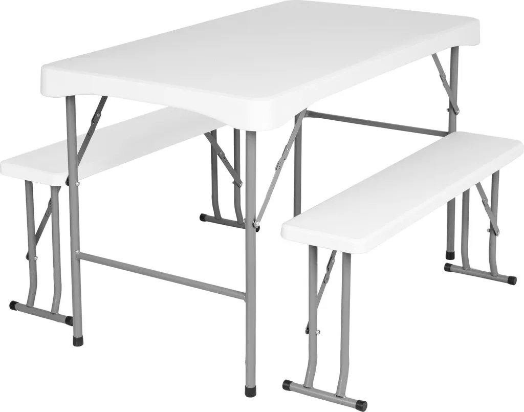 Mobilier de jardin Stanley table et bancs robustes contre les UV et pluie