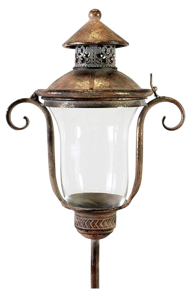 Stab-Laterne Shabby aus Metall und Glas im Antik Design, 118 cm hoch, Windlicht, Kerzenständer, Gartenstecker, Metalllaterne, Kerzenlaterne, Garte...