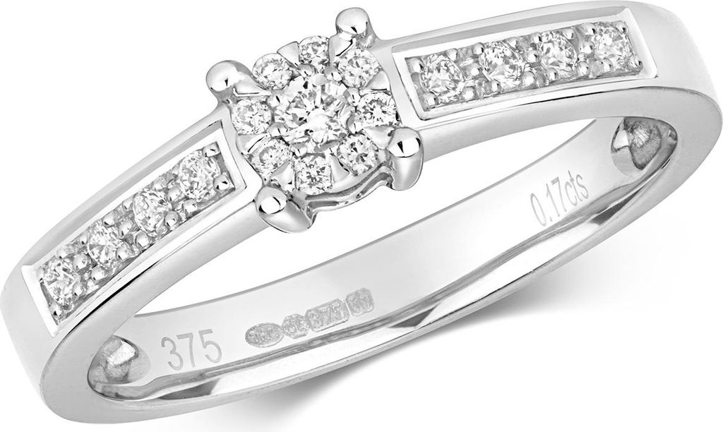 Funkelndes Feuer 9 Karat (375) Weißgold Damen - Diamant Solitärring Brillant-Schliff 0.16 Karat G - I1 I2, 57 (18.1); TRS316989KWRSP