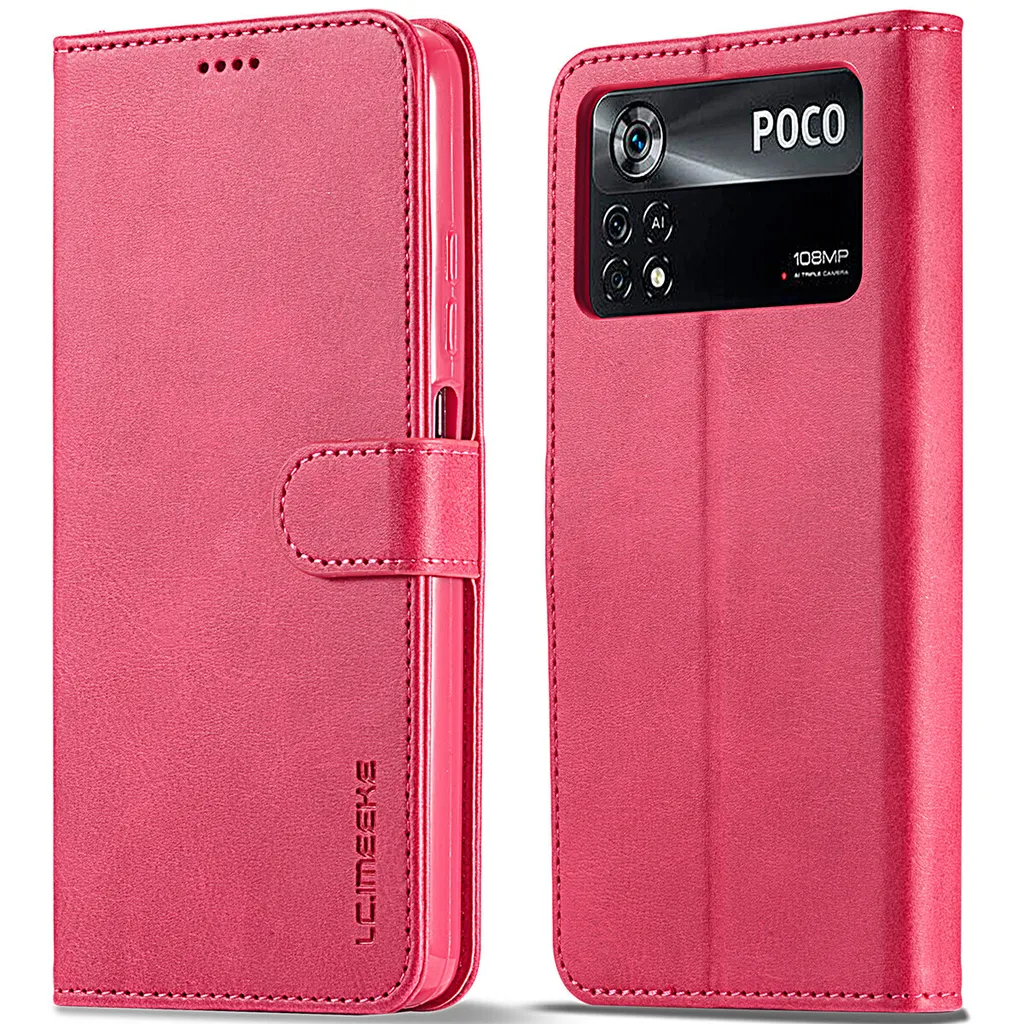 Custodia Rosa Poco M4 Pro 4G: Wallet Case Pelle con Magnete