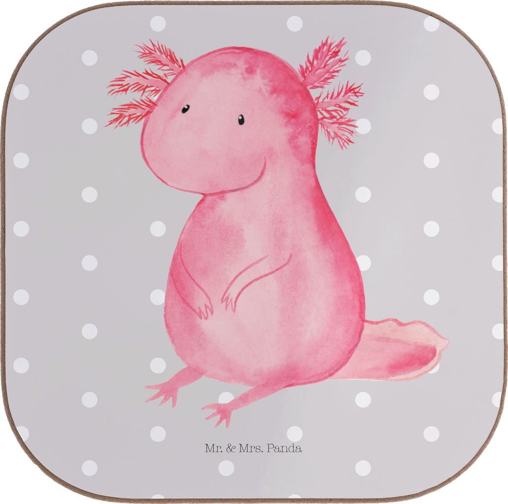 Mr. & Mrs. Panda Tischschoner Axolotl Niedlich - Grau Pastell - Geschenk, Freundin, Axolot, Untersetzer Tasse, Zufrieden, für Gläser, Getränkeun...