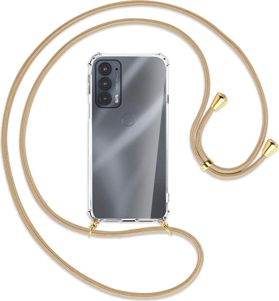 Handykette Backcover-Schutzhülle mit Band (Metall goldfarben) für Motorola Edge 20 - caramel