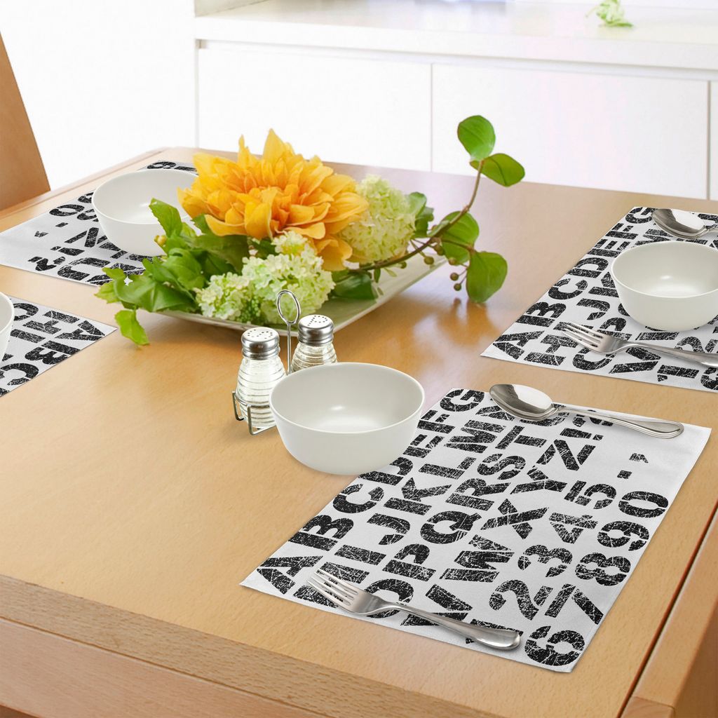ABAKUHAUS Briefe Platzmatten, Alphabet Concept Grunge Schablone Buchstaben und Zahlen Distressed zerkratzt Look, Tiscjdeco aus Farbfesten Stoff fü...