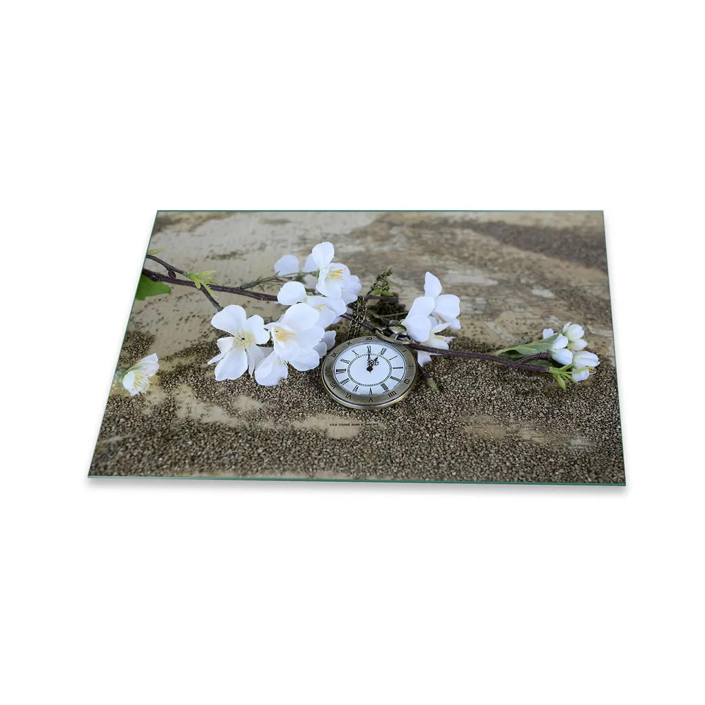 Copri Piano Cottura 80x52 in Vetro Temperato | Fiori Bianchi Eleganti