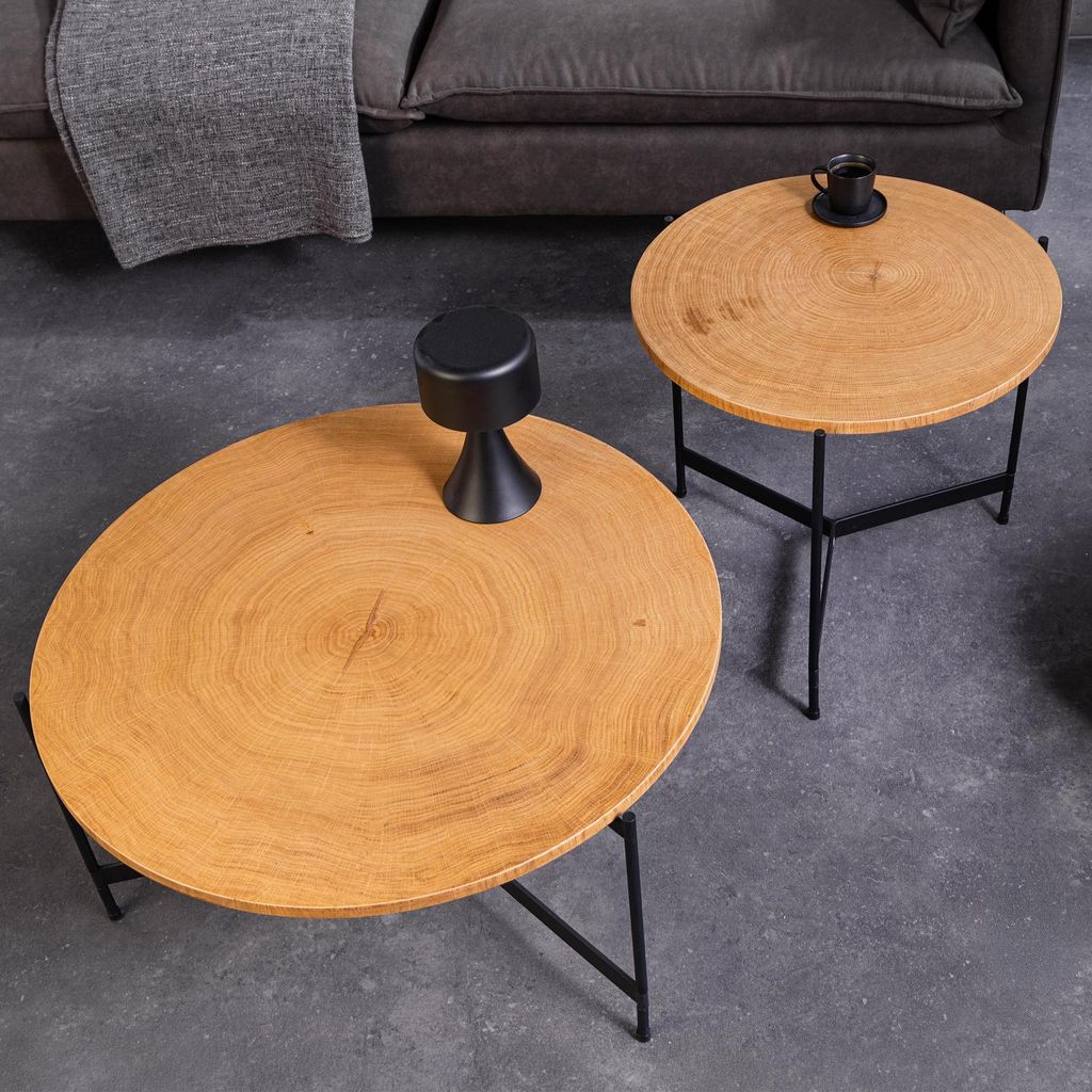 riess-ambiente Runder Couchtisch FUSION 70cm natur schwarz Eiche Metall Baumscheibe Beistelltisch