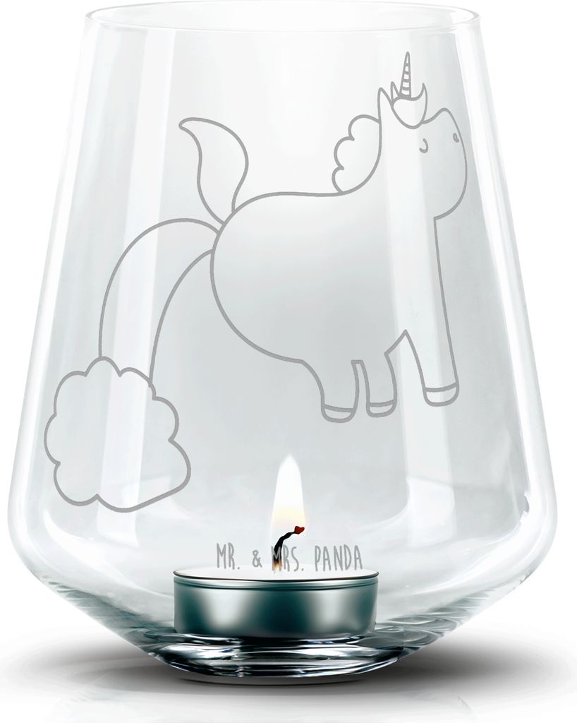 Mr. & Mrs. Panda Windlicht Glas Einhorn Pupsen - Transparent - Geschenk, Freundin, Kerzenhalter, Kerzenglas, Lustig, Pups, Laterne, Teelichthalter,...