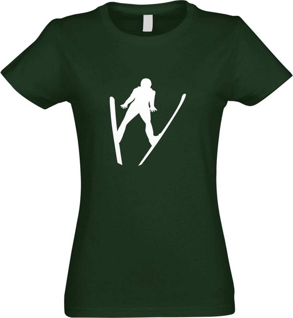 Kiwistar - T-Shirt tailliert - Damen - flaschengrün - Skispringen Sportler Figur - mit Motiv Bedruckt - Funshirt Design - Sport - Freizeit - Damen...