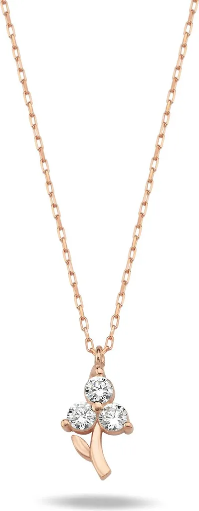Collier trèfle porte-bonheur en argent rose et zircone pour cadeau femme