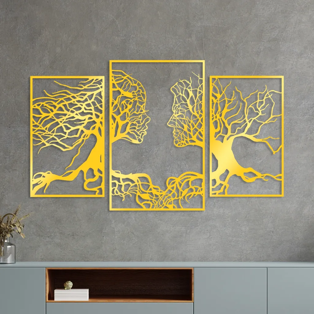 Accessoire Mural Métal Or 116 x 71 cm Design Golden Triple Root Human