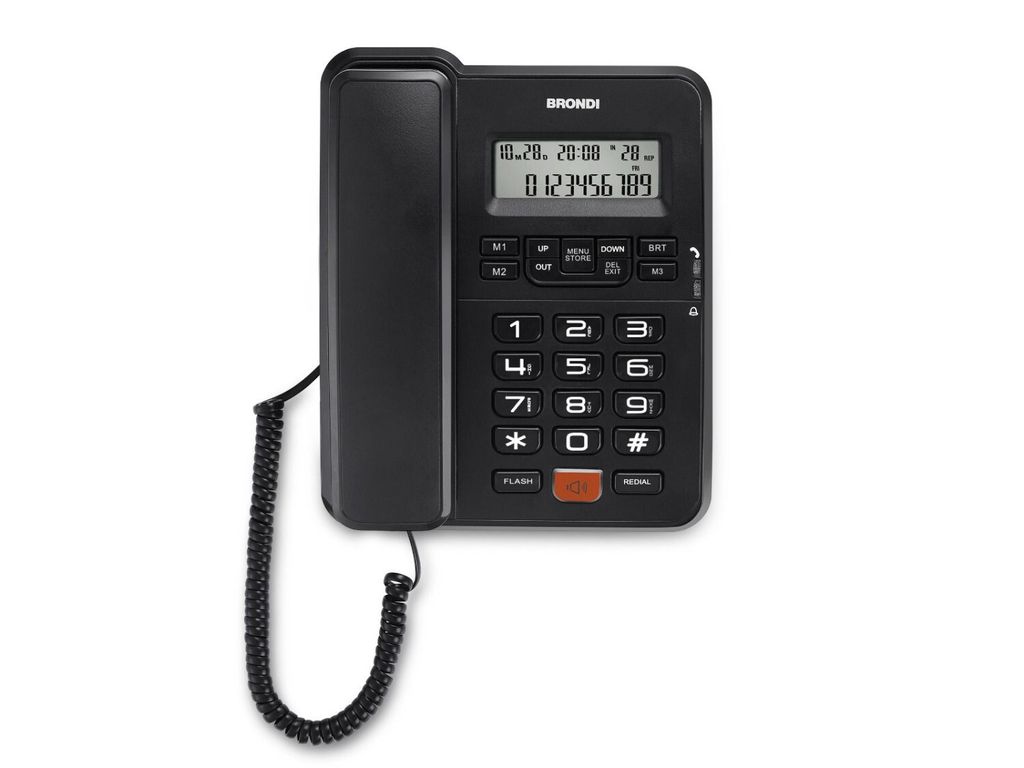 Brondi Schwarzes DECT-Tischtelefon mit Freisprecheinrichtung und LCD-Display