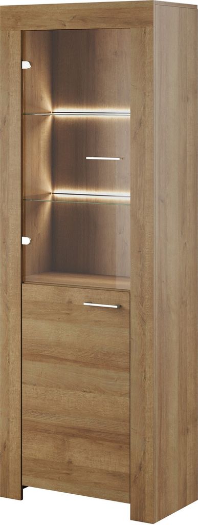 Furniture24 Vitrine Vitrinenschrank Standvitrine Wohnzimmerschrank Sky mit LED Beleuchtung Riviera Eiche
