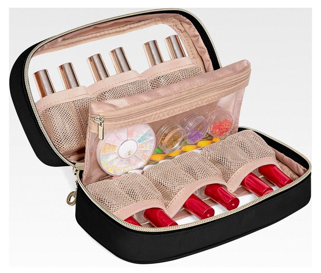 Nagellack Organizer Tasche für 12 Flaschen, Kleine Aufbewahrung mit Sichtfenster, Tragbare Kosmetiktasche für Maniküre Set & Nail Art, Schwarz