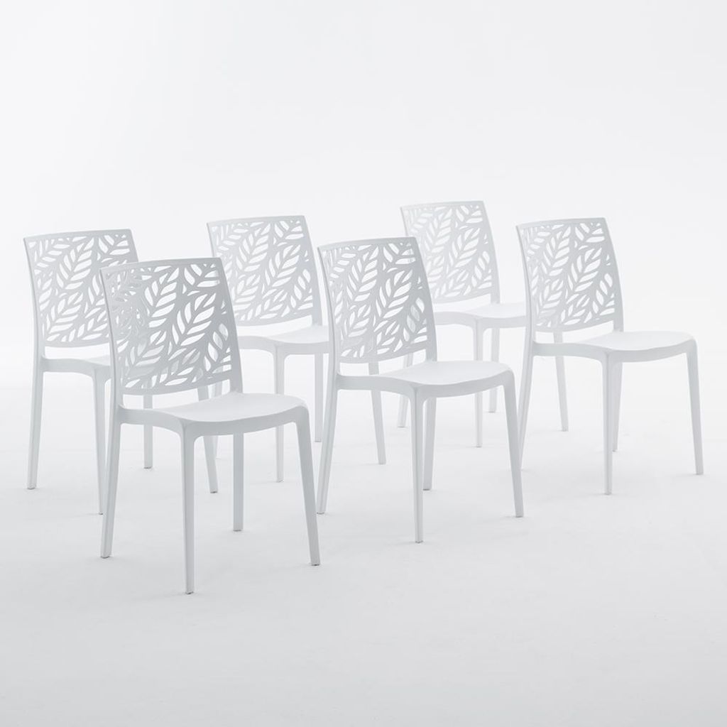 6er-Set stapelbare Stühle aus Polypropylen mit Glasfasern für Außenbereich und Garten, Bar und Restaurant, Küche modernes Design - DAFNE - Weiß