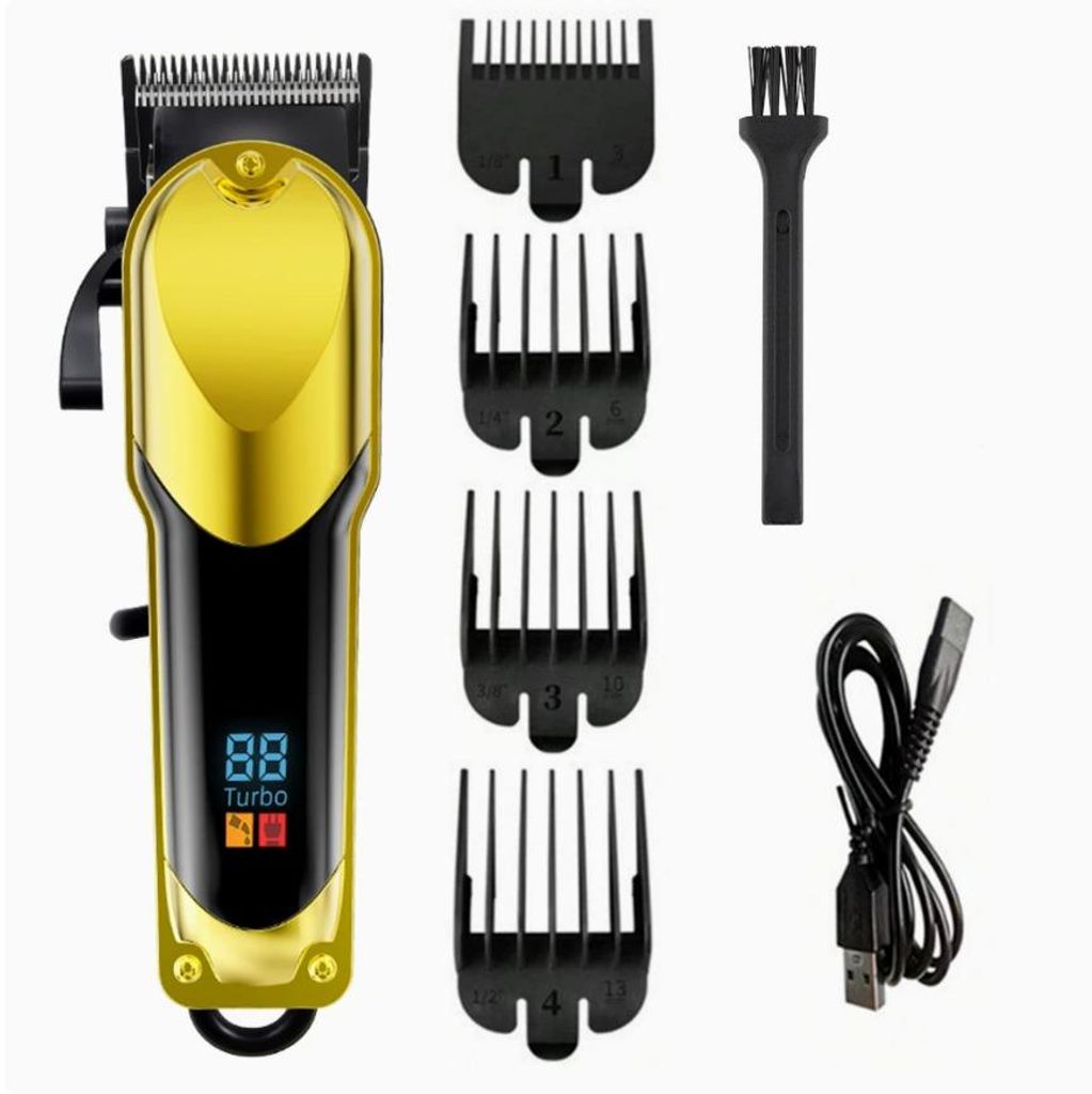 USB-Barbier-Haarschneidemaschine, wiederaufladbar, kabellos, LCD-Haarschneider, Haarschneidemaschine, Gold