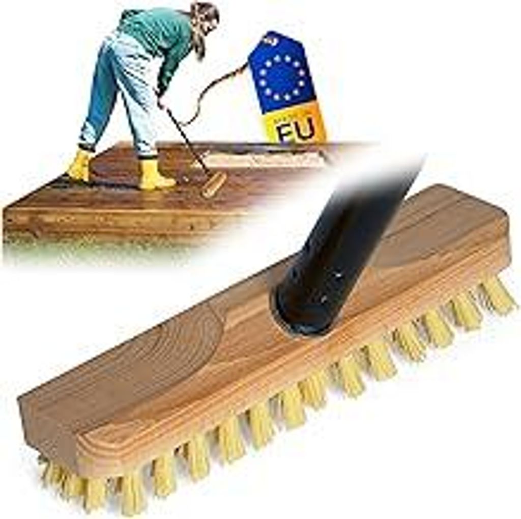 Schrubber aus Holz mit Borsten Wischer mit Gewinde und Schraub- Steckstiel vierteilig Scheuerbürste PPN Boden Bürste Ideal für Reinigung von Bal...