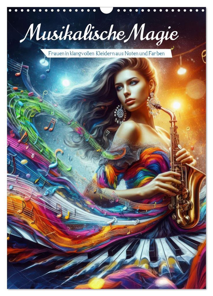 Musikalische Magie – Frauen in klangvollen Kleidern aus Noten und Farbe (Wandkalender 2027 DIN A3 hoch), CALVENDO Monatskalender