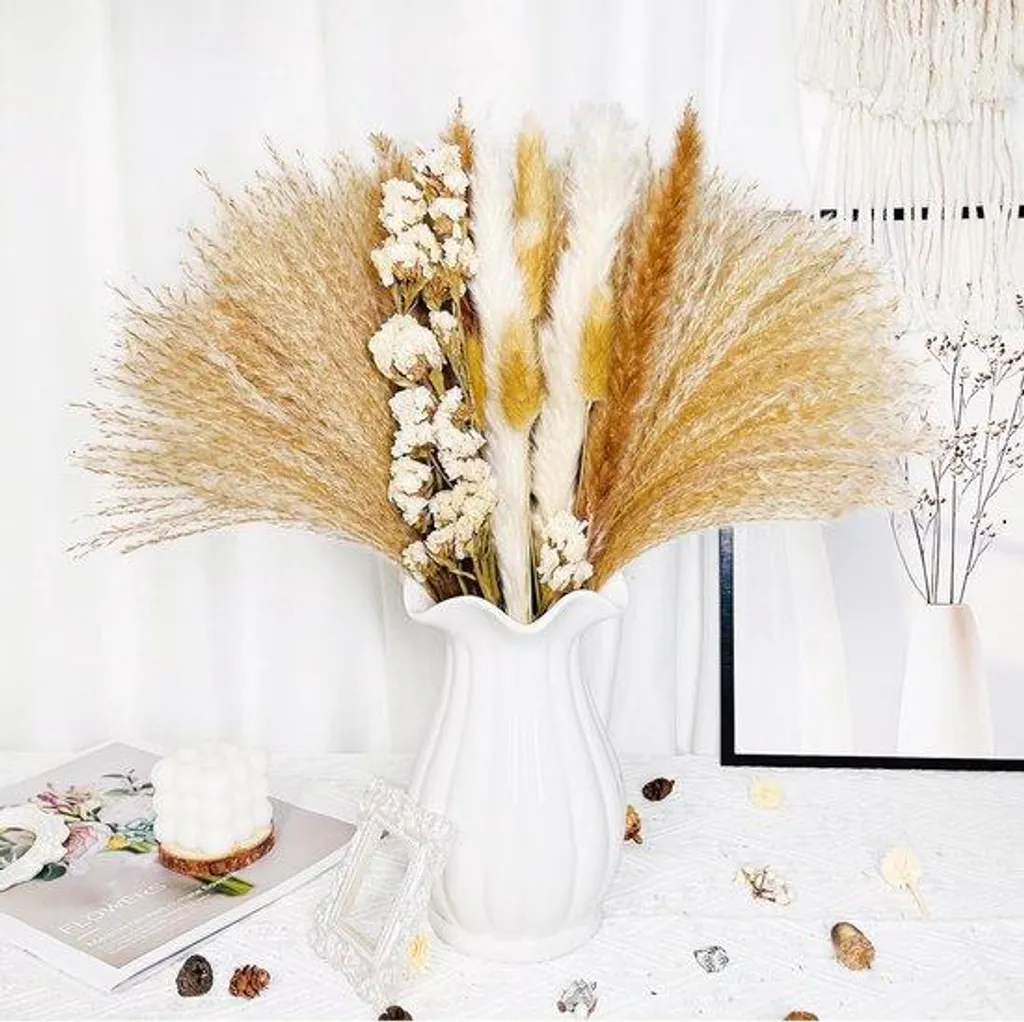 Bouquet de Fleurs Séchées Naturelles Pampa 70 Pièces pour Vase Déco
