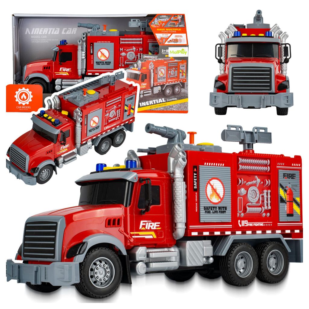 Malplay Feuerwehrauto Mit Effekten Licht Ton Rauch Wasser Leiter Groß 34 Cm ab 3 Jahren
