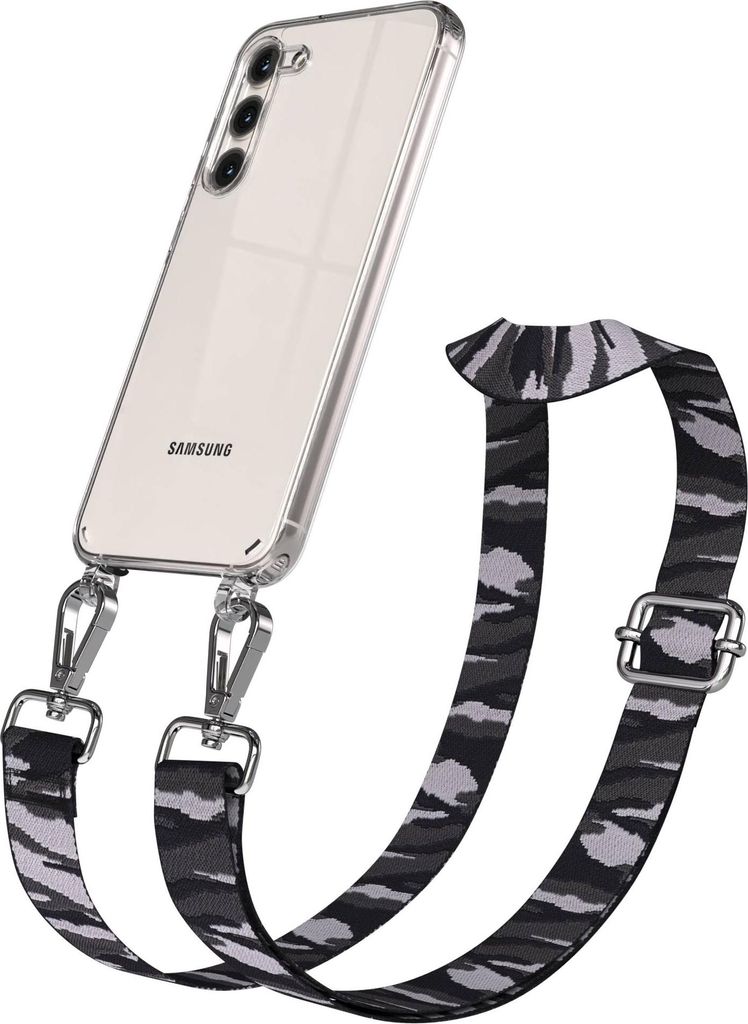 EAZY CASE Handykette - Verstellbarer Trageriemen kompatibel mit Samsung Galaxy S23 Plus, Handykordel mit transparenter Silikon-Hülle, Karabiner Si...
