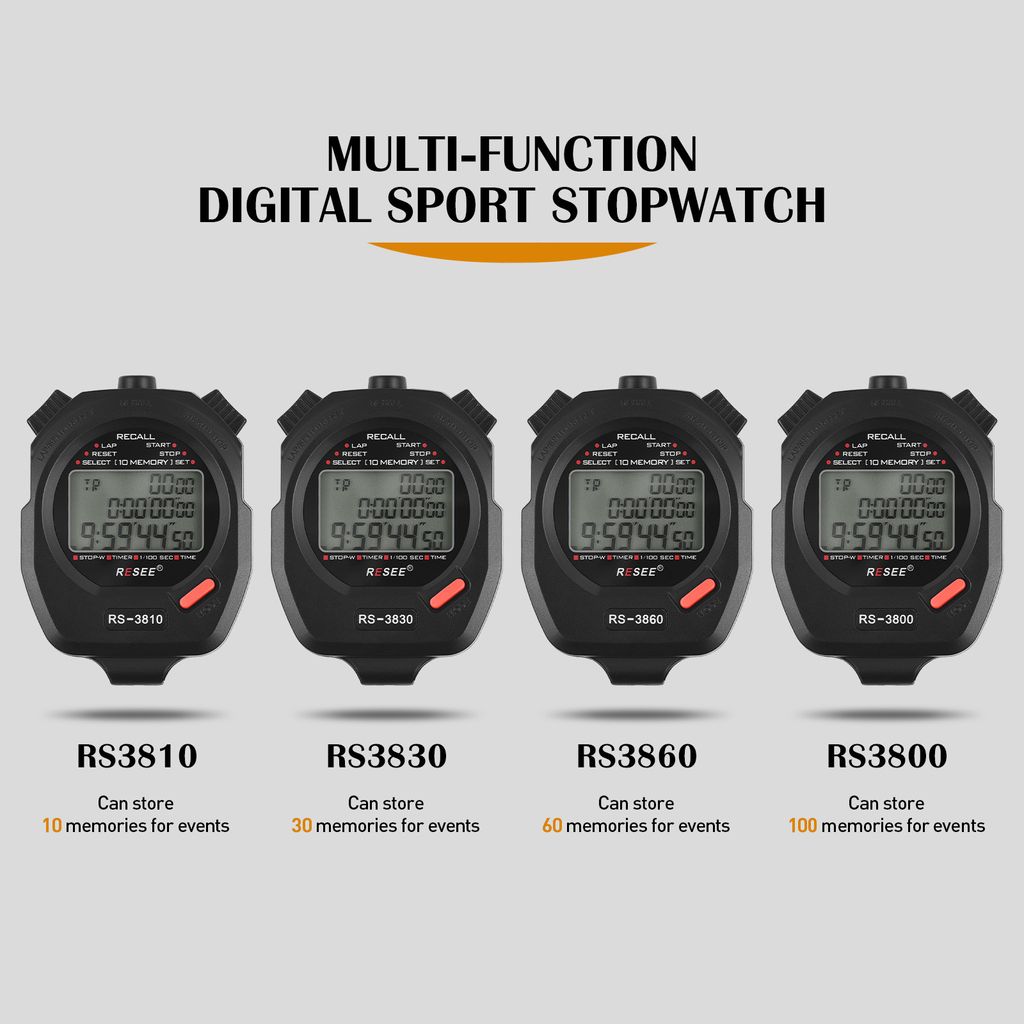 Sportovní stopky, 60 pamětí, digitální stopky, 3řádkový Obrázek produktu 7