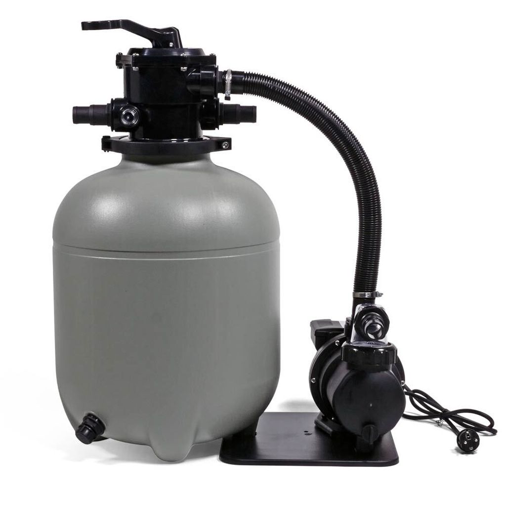 A sand filter and pump system for a swimming pool, shown against a white background.