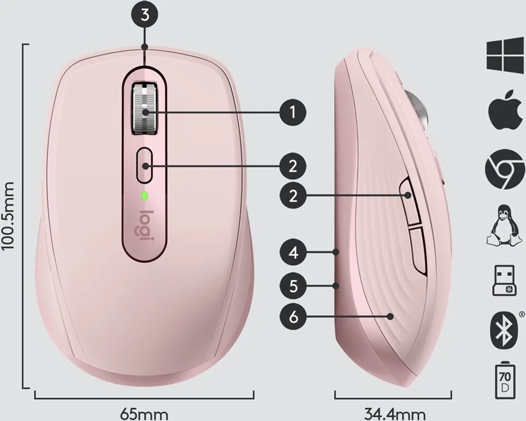 Logitech MX Anywhere 3 Souris Rose Laser Sans Fil Bluetooth 4000 DPI - 15