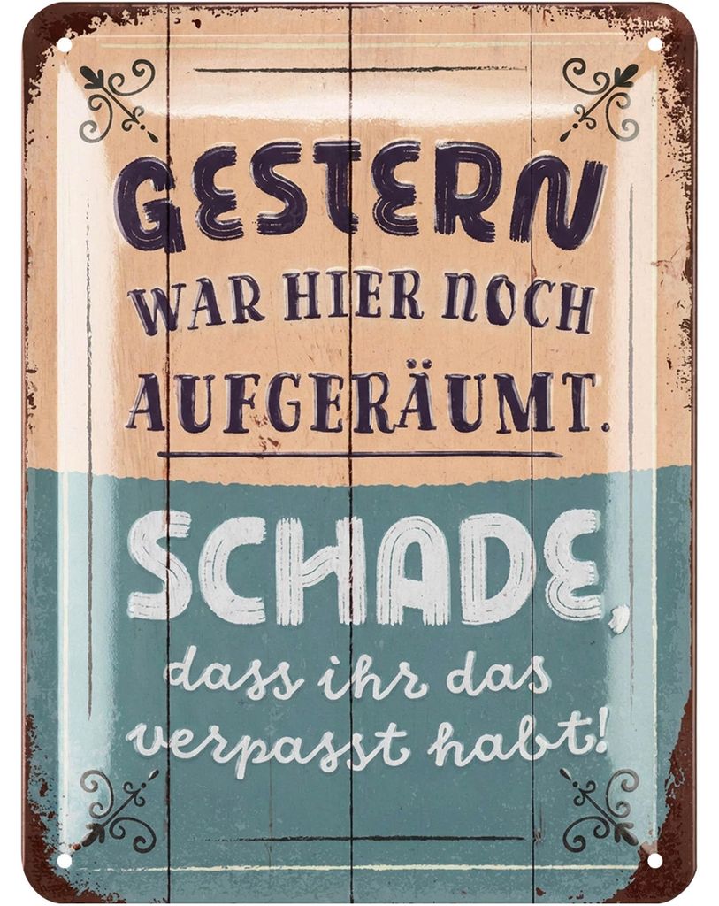 LANOLU Retro Blechschild 'Gestern war hier aufgeräumt', Produktbild 