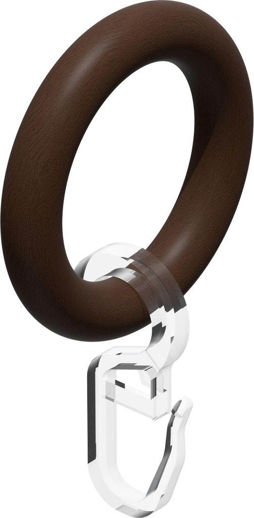 Interdeco Gardinenringe / Rundringe mit Faltenhaken für Gardinenstangen mit 16 mm Ø Nussbaum lackiert, Pack. 10 Stück