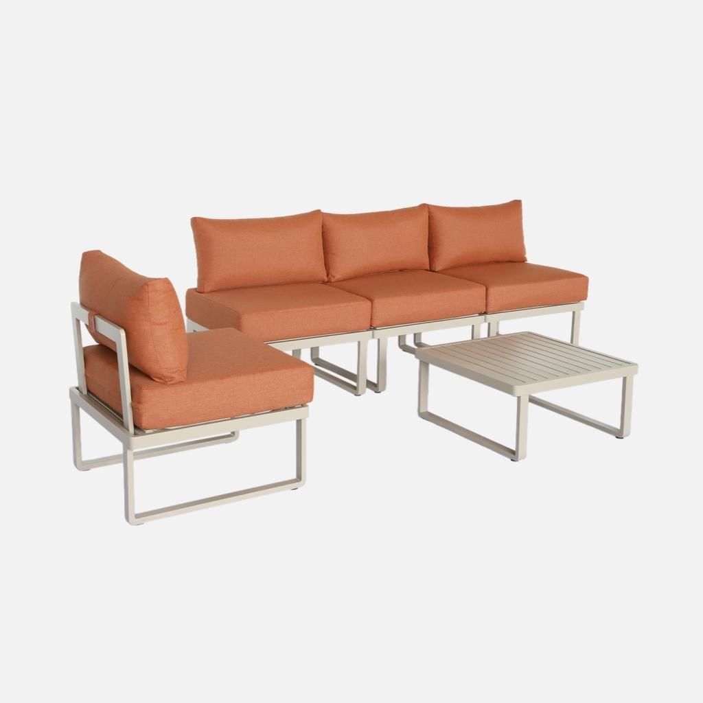 sweeek - Modulares Gartenmöbel-Set aus Aluminium für 4 Personen - Terrakotta