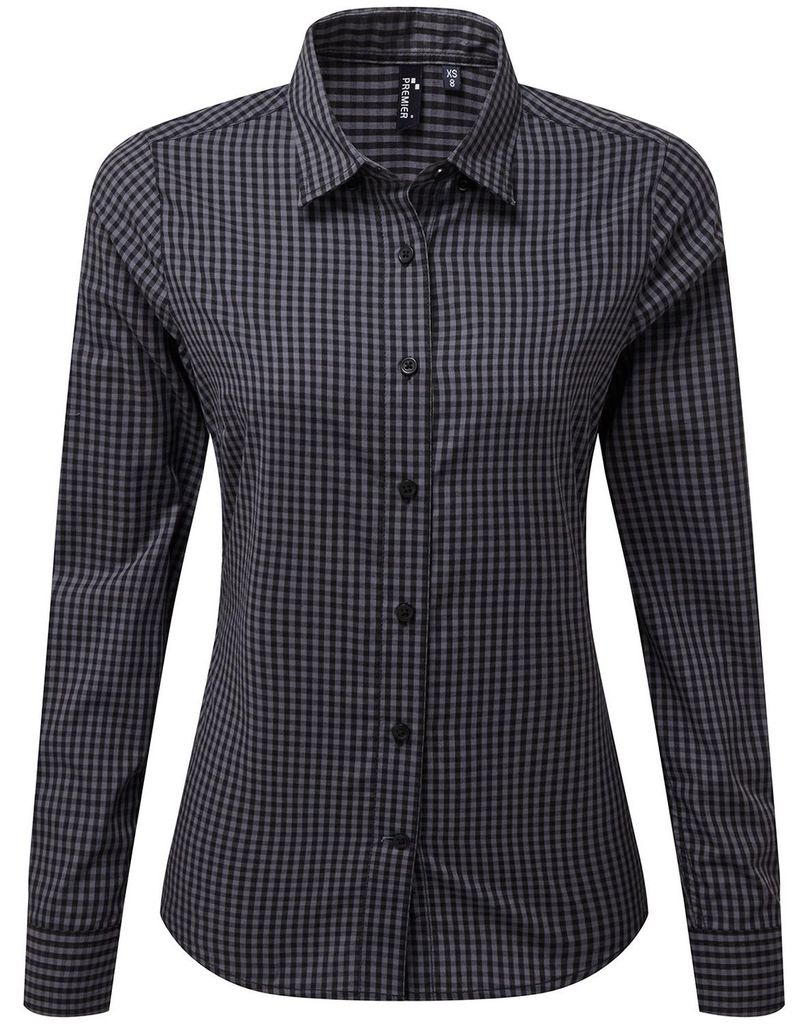 Premier - "Maxton" Hemd für Damen Langärmlig RW9633 (XXL) (Stahl/Schwarz)