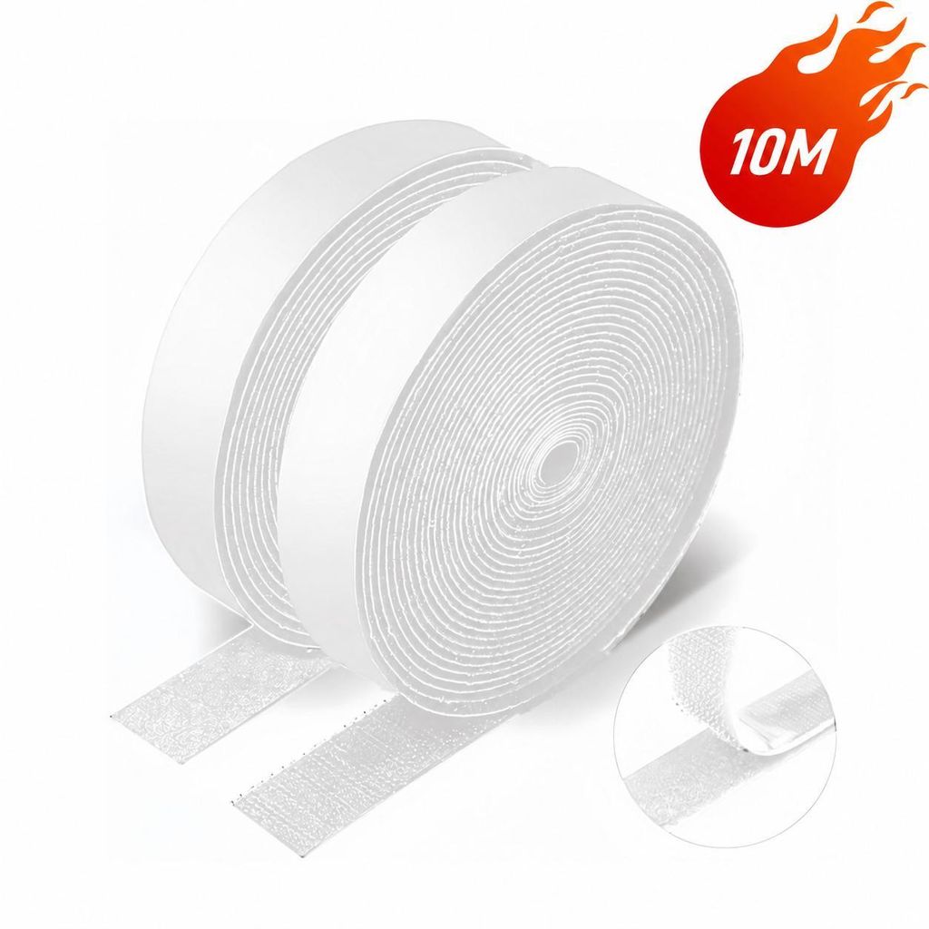 Klettband selbstklebend extra stark - 10 Meter lang, 2cm breit - für Fliegengitter, Klett-Hakenband, Flauschband, Klettverschluss Band, Weiß