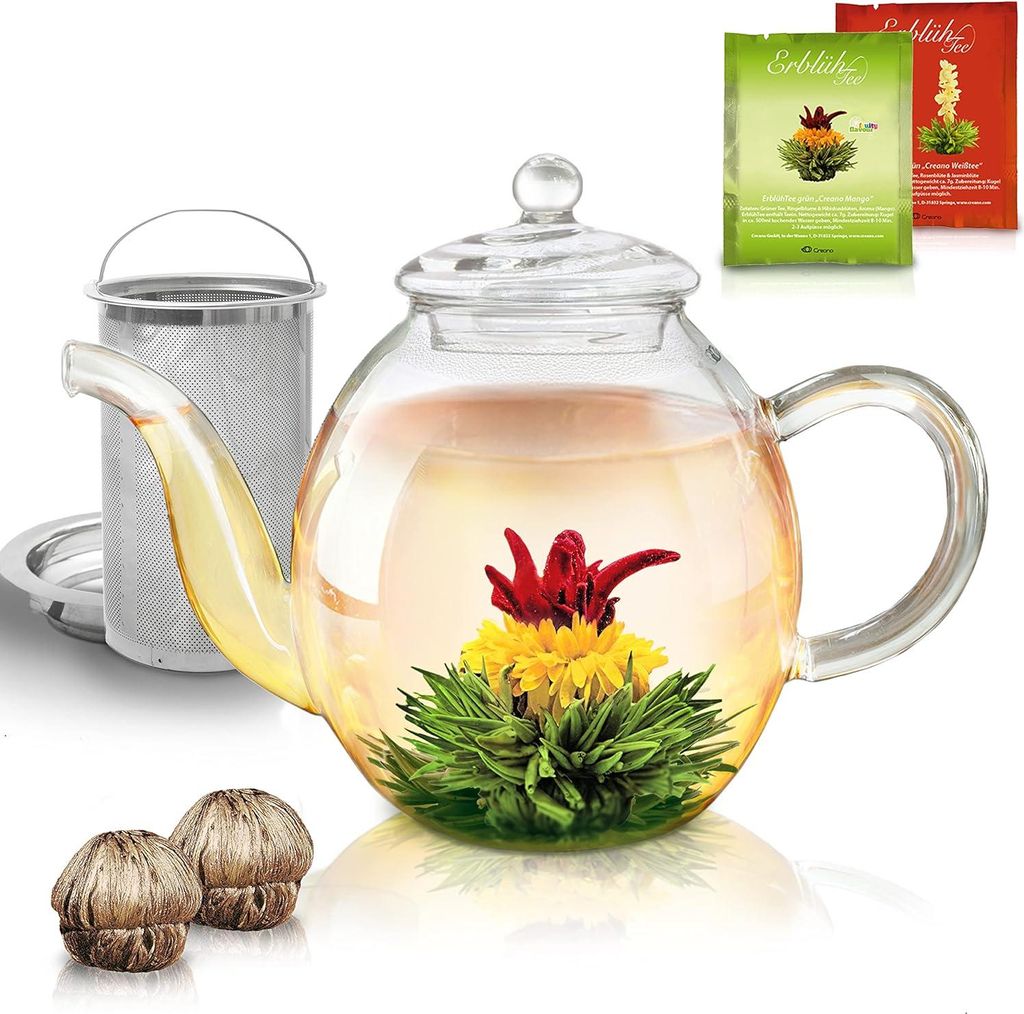 Glaser Teepot 1000ml Edelstahl Tee-Ei inklusive 2 Blumen Tee
