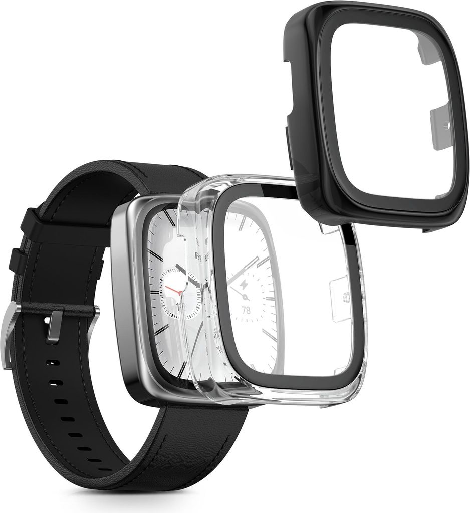 kwmobile 2x Glas Hülle für Amazfit Active 2 Square Schutzhülle - Fullbody Fitnesstracker Case Set aus Glas - Transparent Schwarz