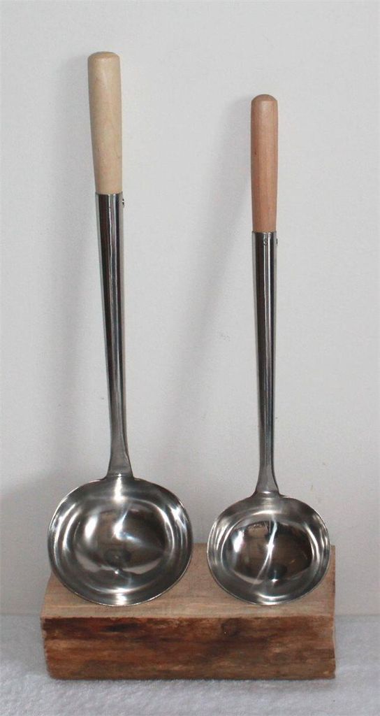 08 Schöpfkelle 2'er Set Edelstahl Größe L und S mit Holzgriff, genietet