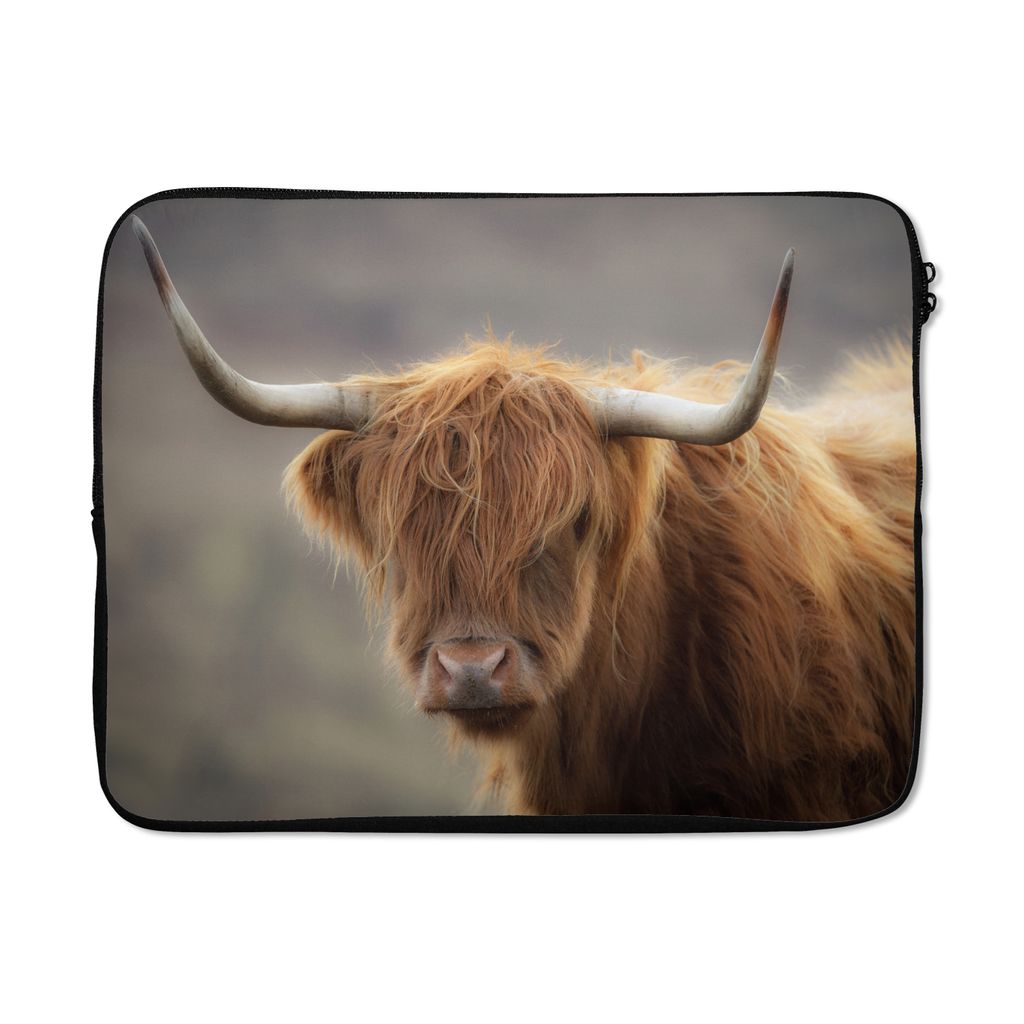 MuchoWow Laptop Hülle 17 Zoll Laptoptasche Schottischer Highlander - Hörner - Haare - Zipper - Schutzabdeckung