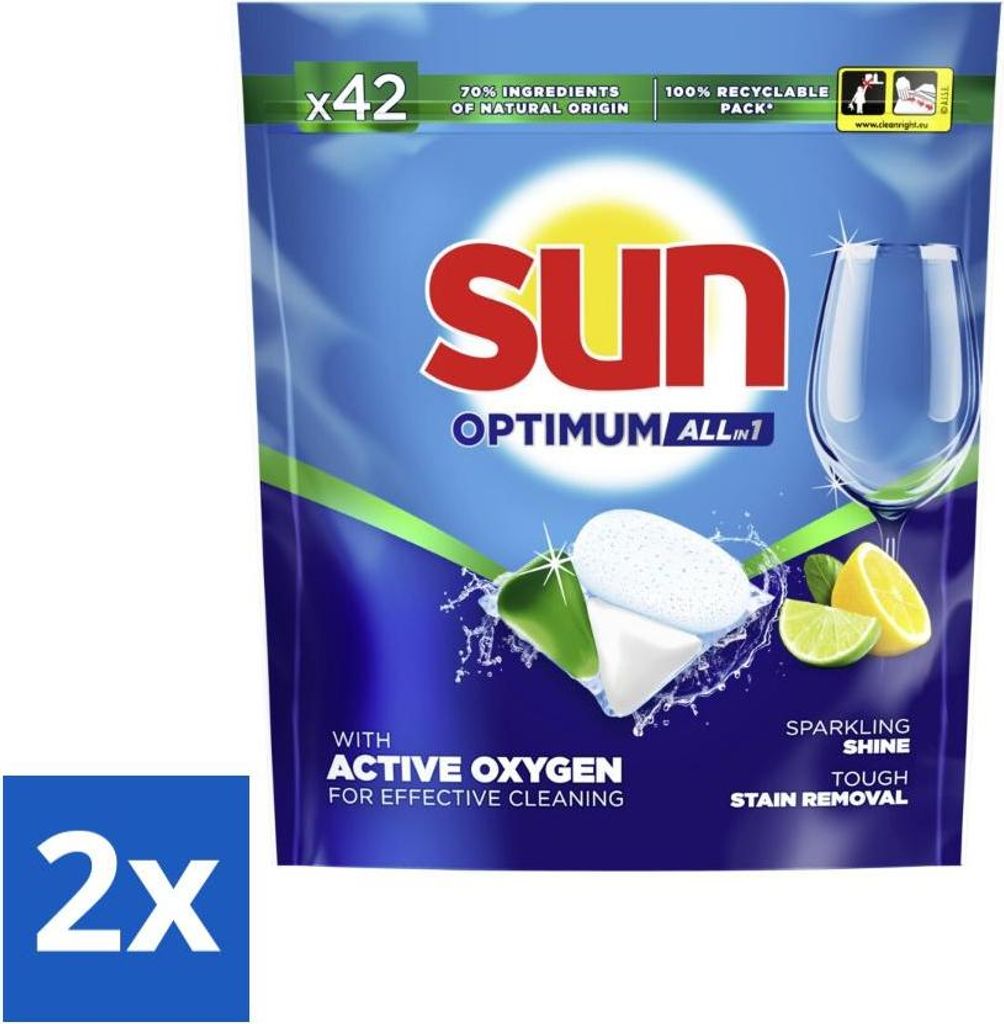 Sun - Spülmaschinenkapseln - Optimum All-in-1 Zitrone mit Aktivsauerstoff - 42 Kapseln - Vorteilspack - 2 Stücke